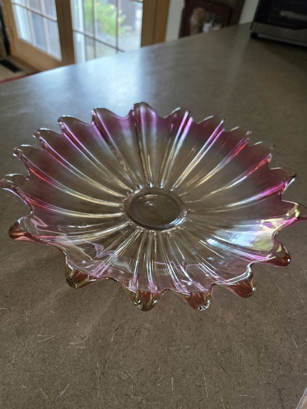 Iridescent Pink Glass Decorative Bowl - Home Art Vintage Federal Glass